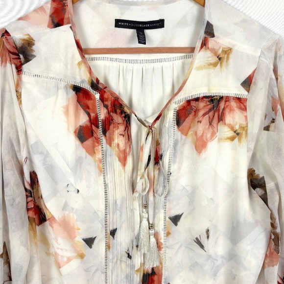 White House Black Market Women Long Split Sleeve Blouse Sz 12 Romantic Date - Picture 4 of 13